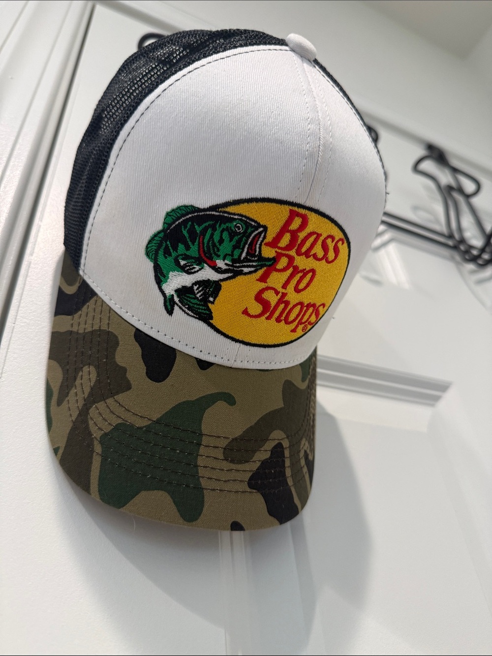 Bass Pro Shops White & Camouflage Trucker Cap with Yellow Logo